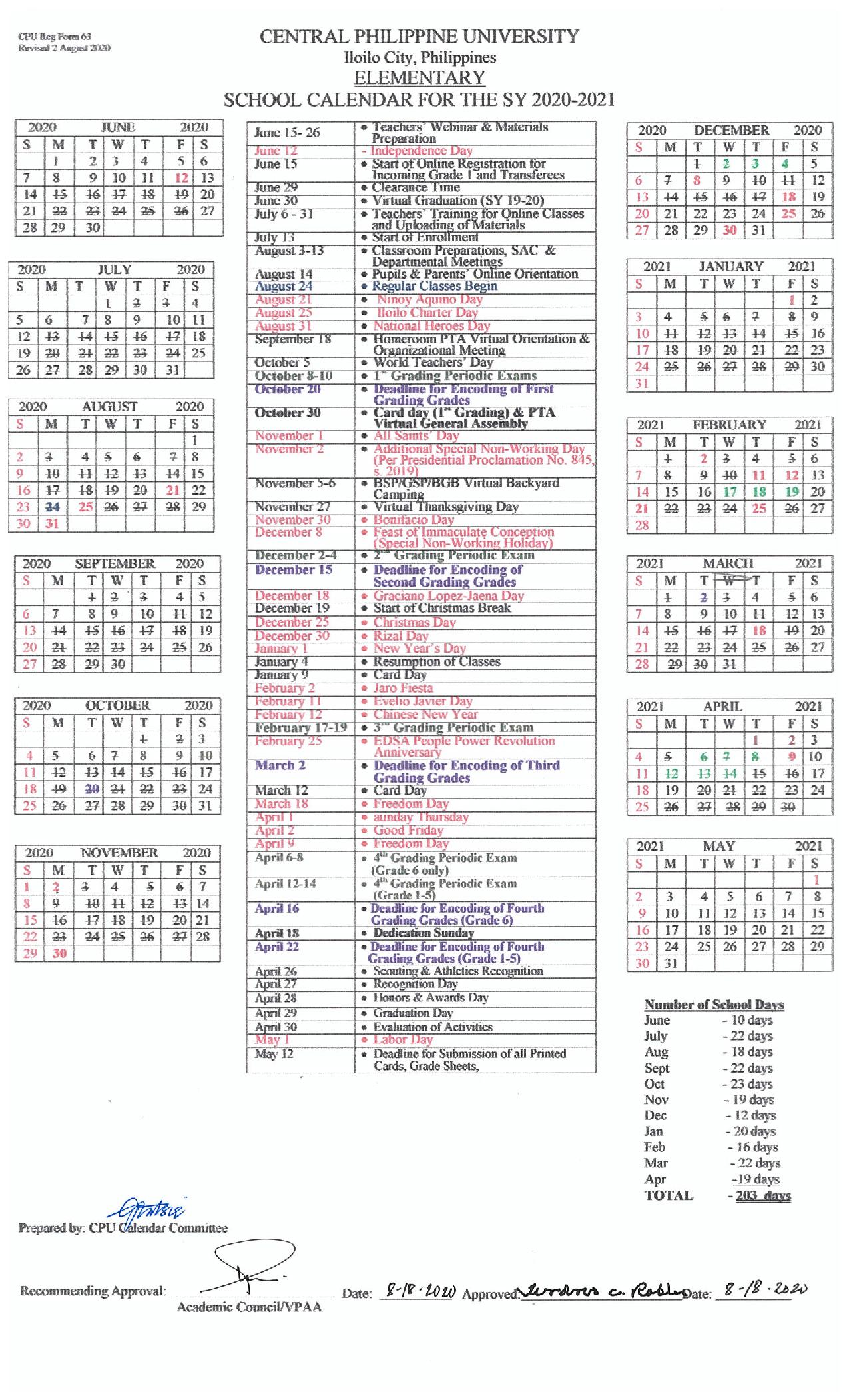 School Calendars Central Philippine University