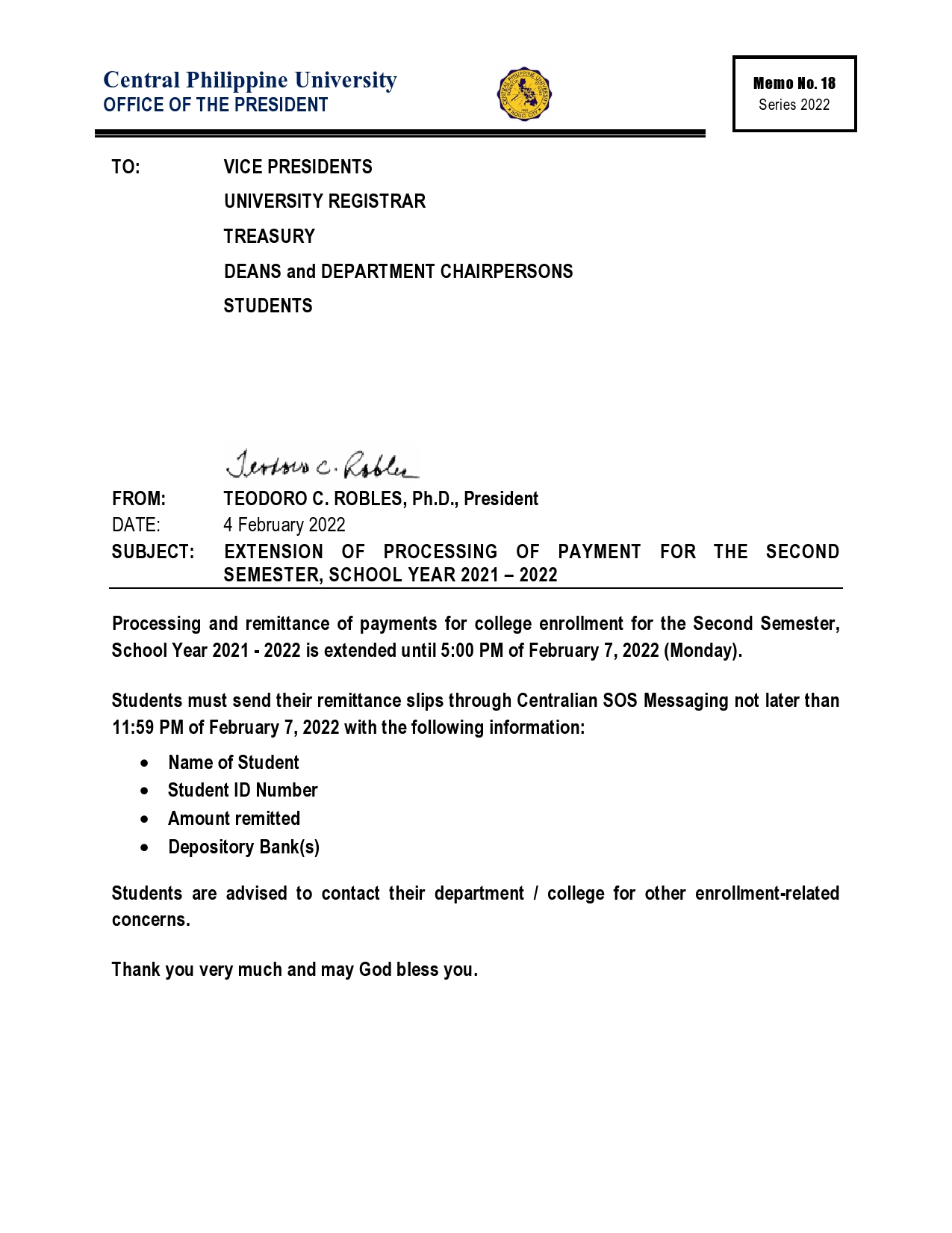 Extension Of Processing Of Payment For The Second Semester Sy 2021-2022 