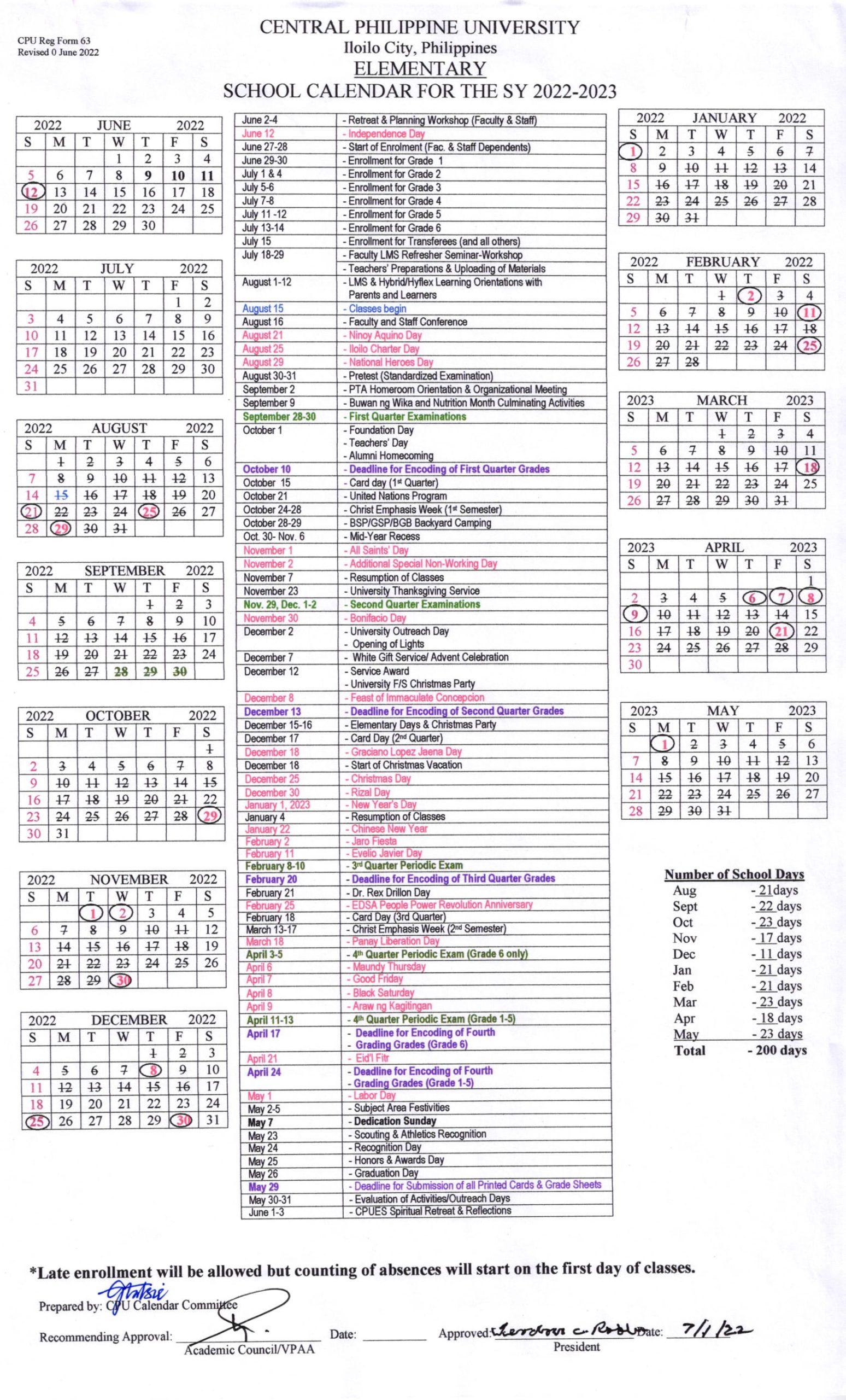 School Calendars - Central Philippine University