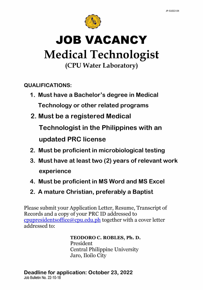 job-vacancy-medical-technologist-cpu-water-laboratory-central