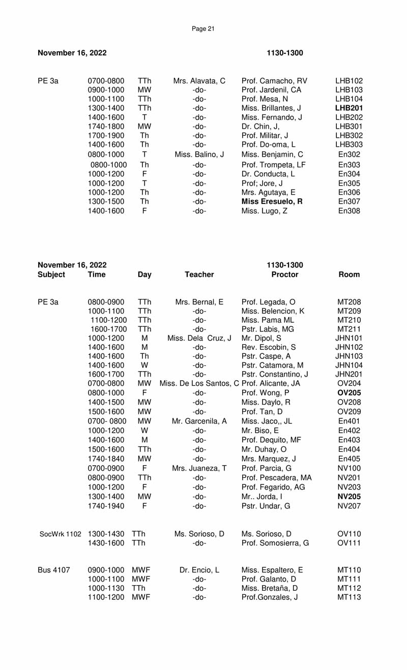 MIDTERM EXAMINATIONS FIRST SEMESTER 2022-2023 SCHEDULE November 14-17