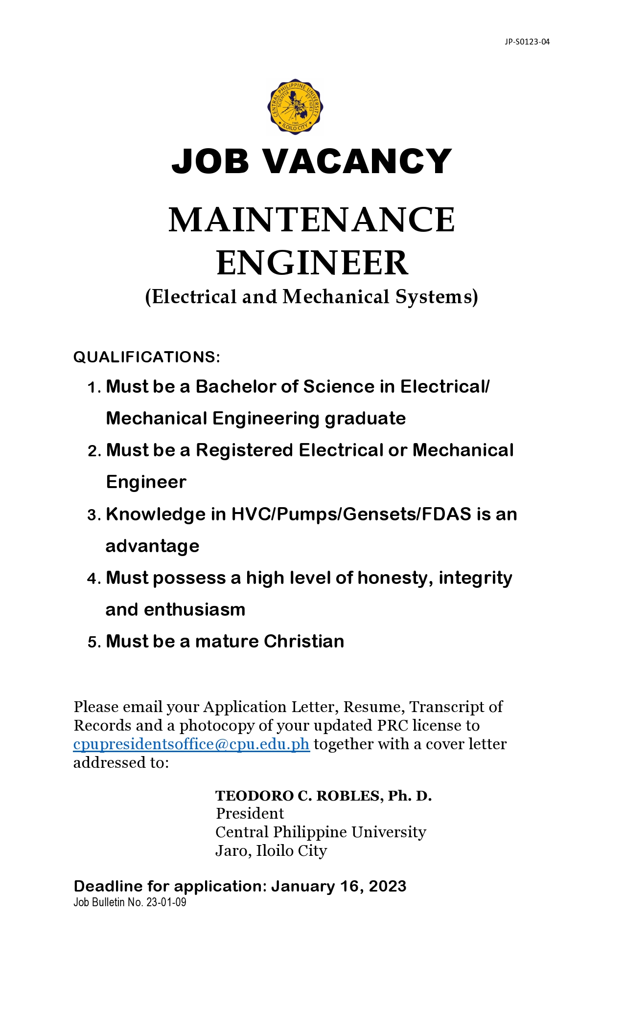 job-vacancy-maintenance-engineer-central-philippine-university