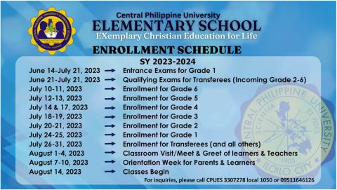 Elementary School Enrollment Schedule SY 2023-2024 - Central Philippine ...