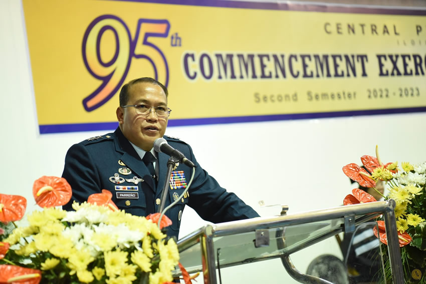 Lt. General Stephen Palomado Parreño (PAF) delivers and gives his felicitations to batch 2023 as this year's commencement speaker