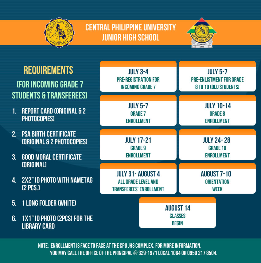 Junior High School Schedule of Enrollment for SY 2023-2024 - Central