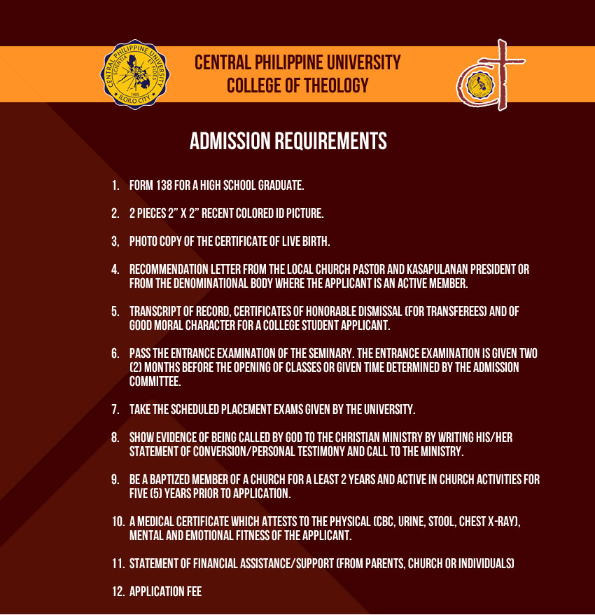 COLLEGE OF THEOLOGY  ADMISSION REQUIREMENTS