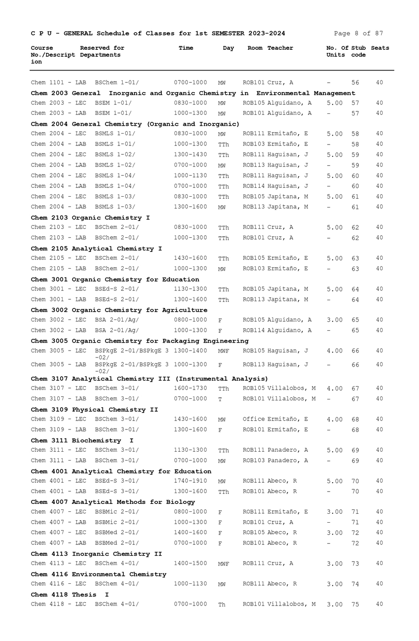 General Schedule of Classes (First Semester 2023-2024) - Central ...