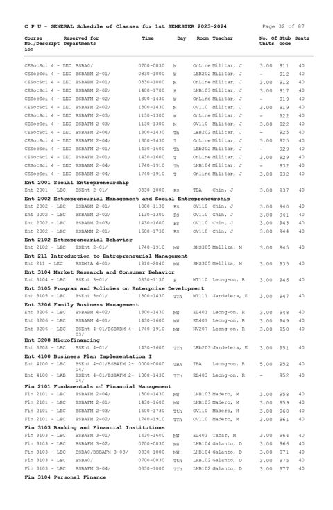 General Schedule of Classes (First Semester 2023-2024) - Central ...