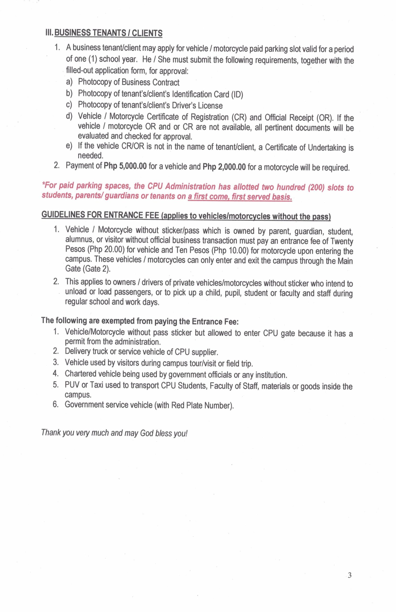 Memo 108a - VEHICLE / MOTORCYCLE PASS APPLICATION AND ISSUANCE FOR ...