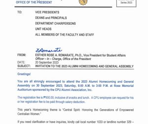 MEMO 113a – Invitation to the 2023  Alumni Homecoming and General Assembly