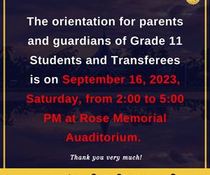 Orientation for Parents and Guardians of Grade 11 Students and Transferees