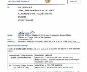 Memo No. 115 – Required Wearing of School Uniform for School year 2023 – 2024