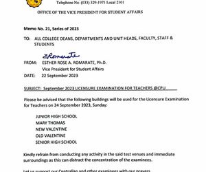 OVPSA Memo No. 21 Series of 2023 announcing the September 2023 Licensure Examination for Professional Teachers @ CPU