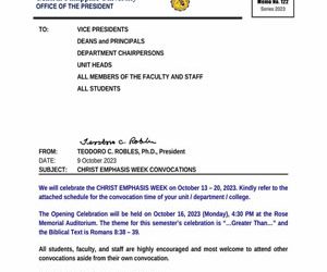 Memo No 122- CHRIST EMPHASIS WEEK CONVOCATIONS