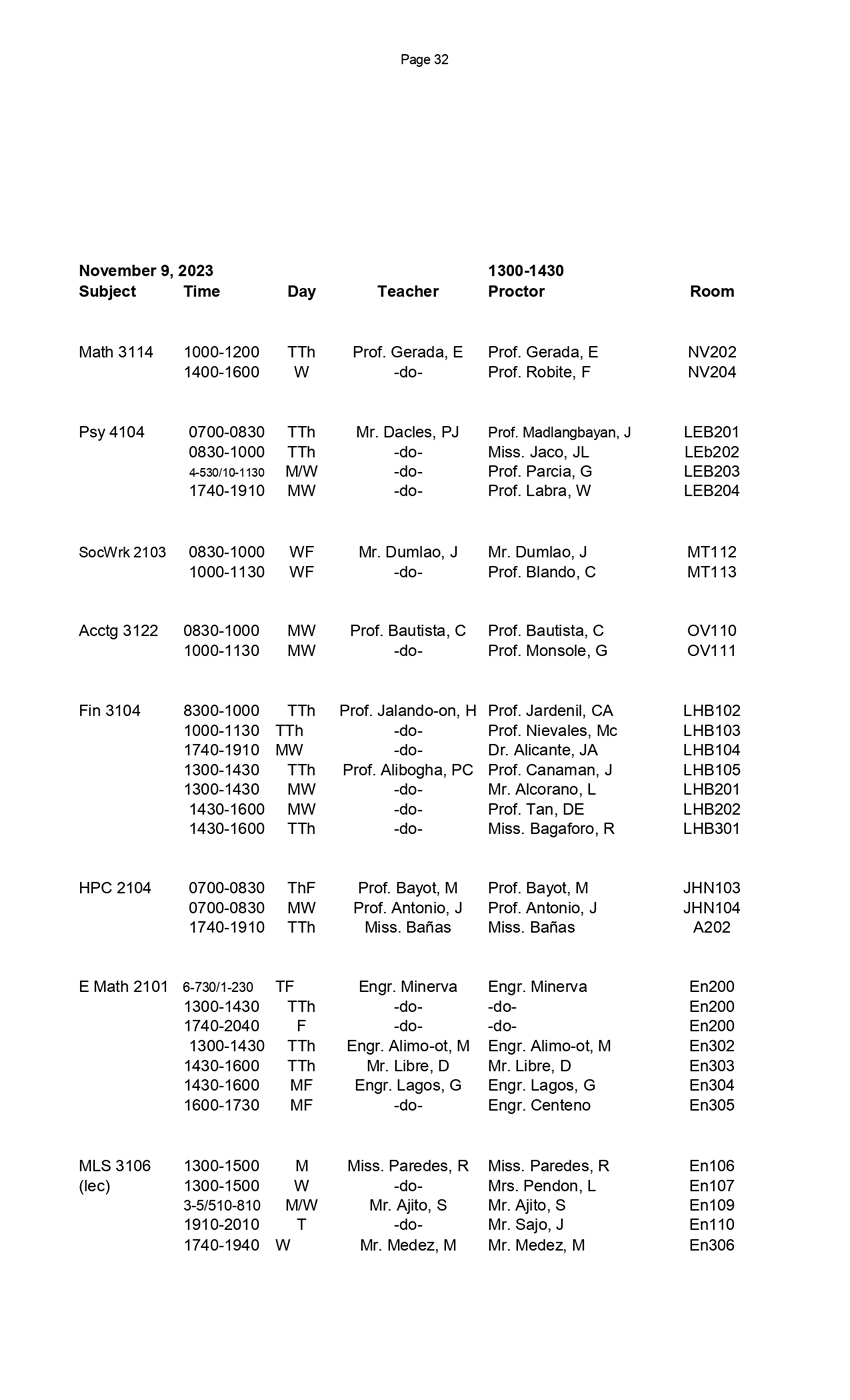 Final Schedule of MidTerm Exams (1st Semester 20232024) Central