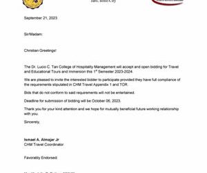 CPU College of Hospitality and Management Tour Bidding