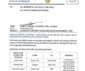 Memo No. 138 – Closure of University Gates and Roads on December 1, 2023