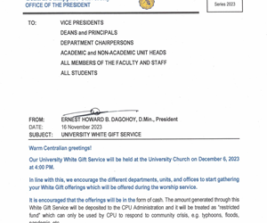 Memo No 134 – University White Gift Service