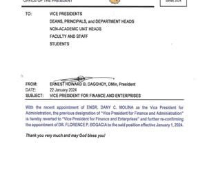 Memo No. 18 – Vice President for Finance and Enterprises