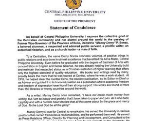 Statement of Condolence from the CPU President