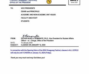 Memo No. 12- CLASSES ON JANUARY 12, 2024
