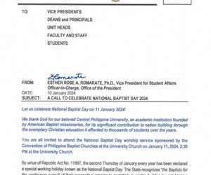 Memo No 10 – A CALL TO CELEBRATE NATIONAL BAPTIST DAY 2024