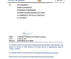 Memo No. 21 – Suspension of Classes