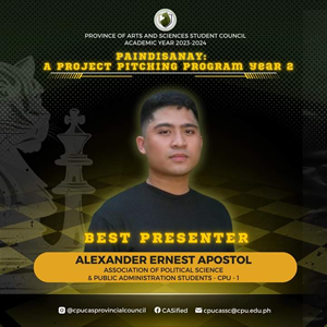 Apostol wins Best Presenter Award at the 2nd annual CAS Paindisanay: A Project Pitching Program