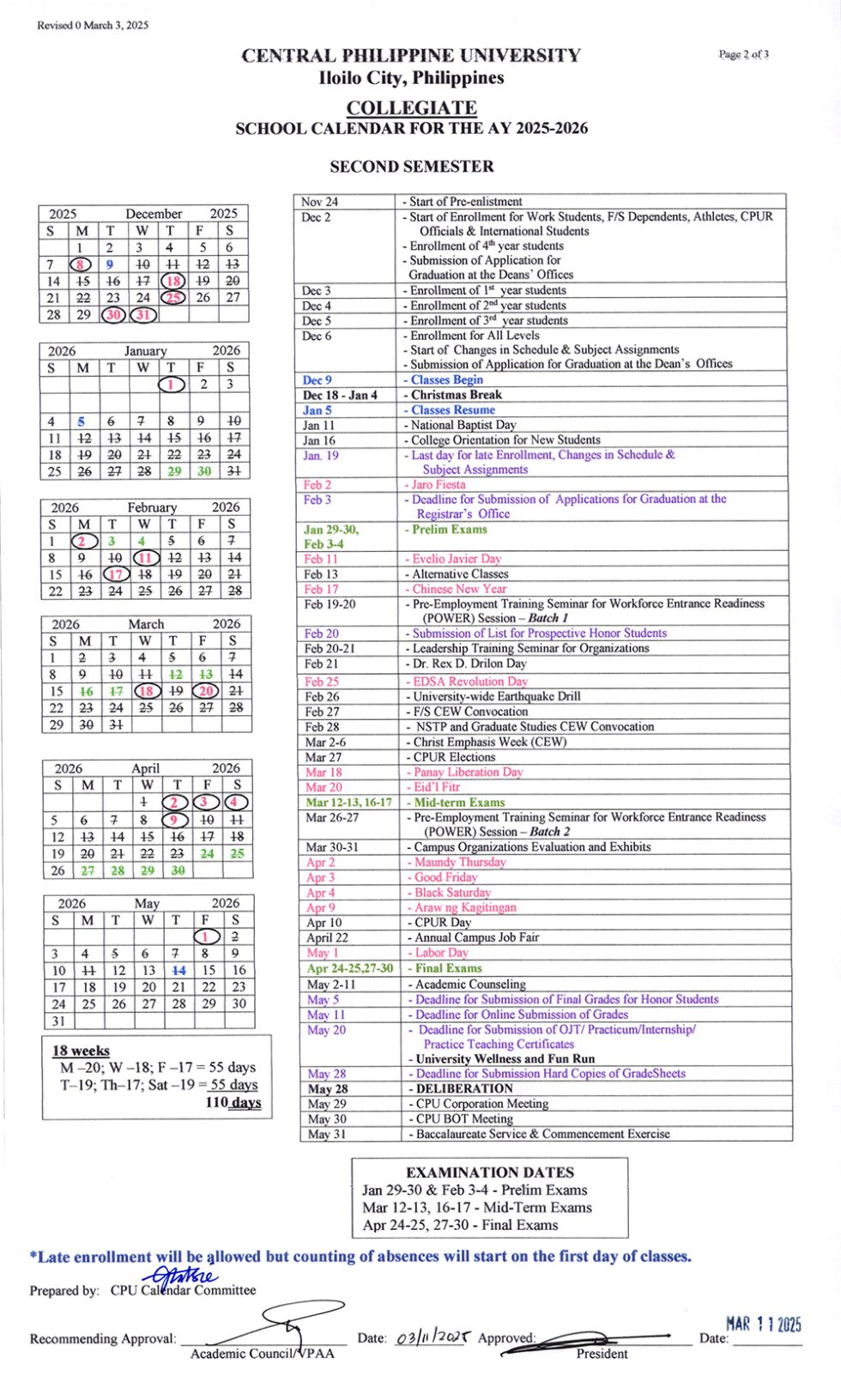 School Calendars - Central Philippine University