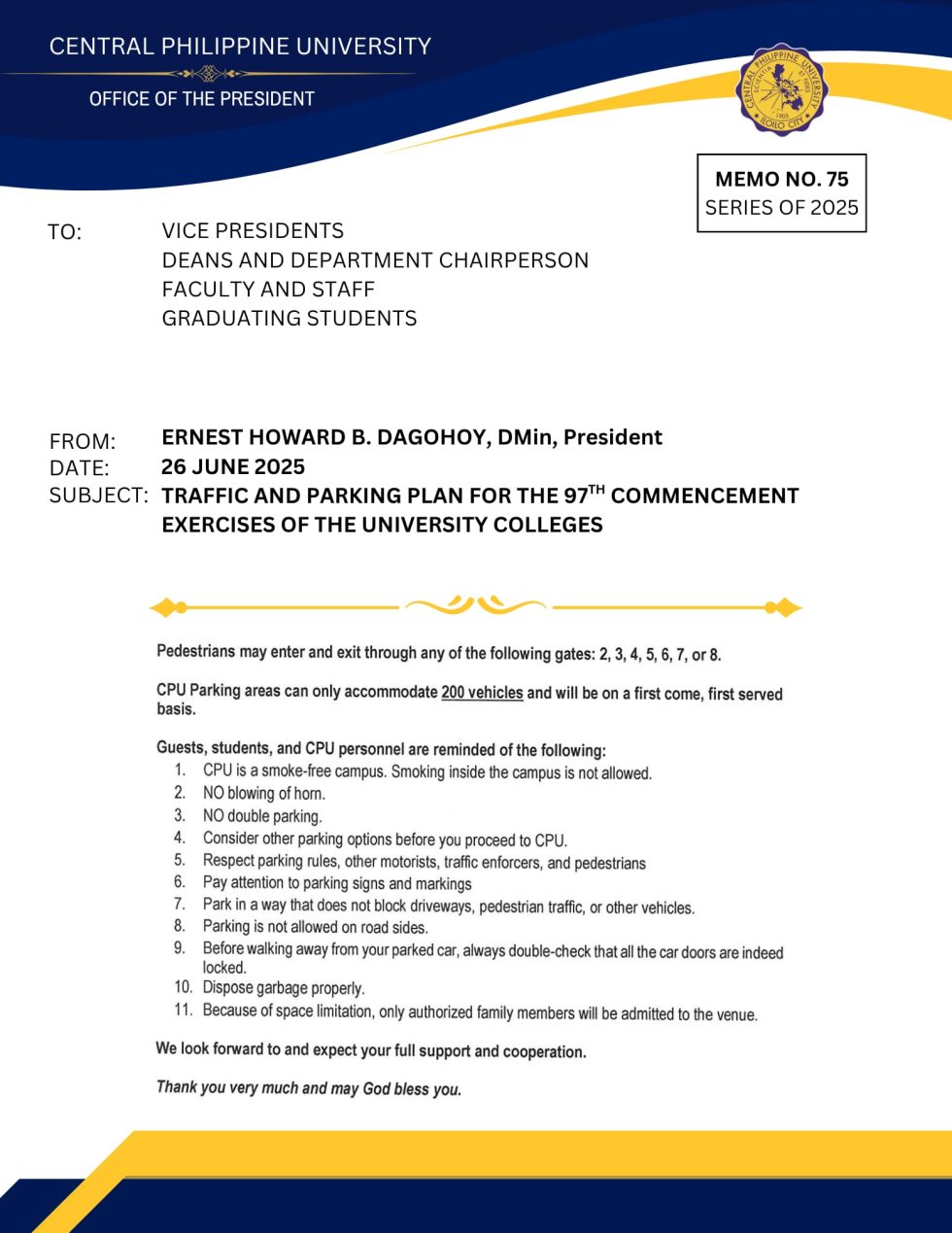 Memo No. 75, Series 2025 - TRAFFIC AND PARKING PLAN FOR THE 97TH ...