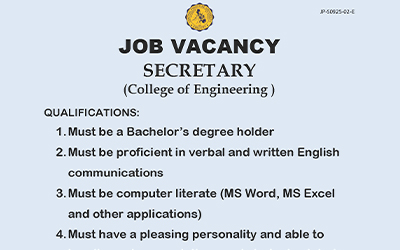 Job Vacancy – Secretary (College of Engineering)