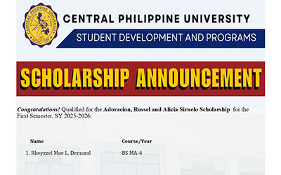 Qualified for the Adoracion, Russel and Alicia Siruelo Scholarship for the First Semester SY 2025-2026